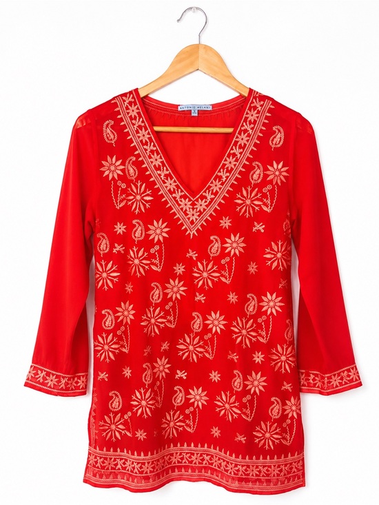 ANTONIO MELANI Tops - Bright Orange Embroidered V-Neck coverup Top by Antonio Melani